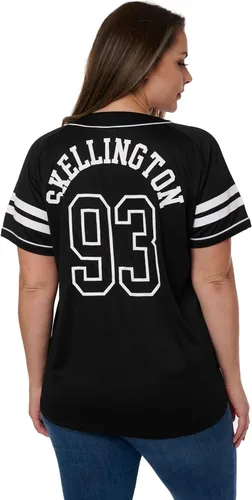 Vista 3 de Disney Mickey Mouse Stitch Jack Skellington - Camiseta para mujer, con botones frontales, talla grande