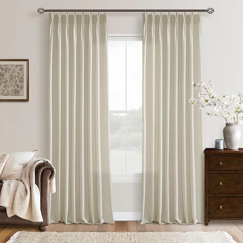 Vista 12 de TWODRAPES Cortinas de Lino Plisadas con Pinza Beige Blancas de 54 Pulgadas de Largo 2 Paneles para Comedor Cocina Dormitorio Plisadas Semi