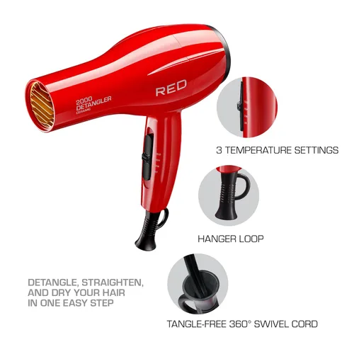 Vista 4 de Kiss Products Red Detangler Dryer Plus 3 Attachments, 1.75 Pound