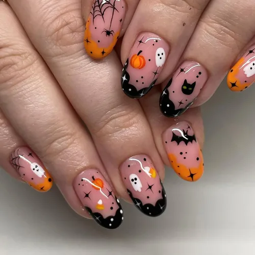 Vista 41 de Paquete de 6 144 uñas acrílicas de Halloween a presión, uñas postizas reutilizables de cobertura completa, uñas postizas adhesivas con pegamento