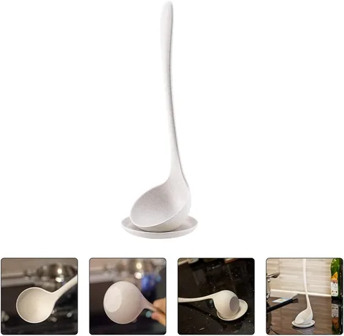 Vista 8 de DOITOOL Cuchara japonesa Cuchara japonesa Cucharón de sopa Cucharón de sopa de pie Cuchara de servir de cocina Cuchara con soporte para sopa Gachas