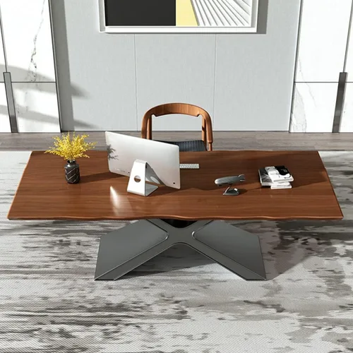 Vista 5 de Escritorio moderno de madera maciza para computadora de oficina, 2.0 in de grosor, mesa de estudio, mesa de estudio, soporte de metal robusto