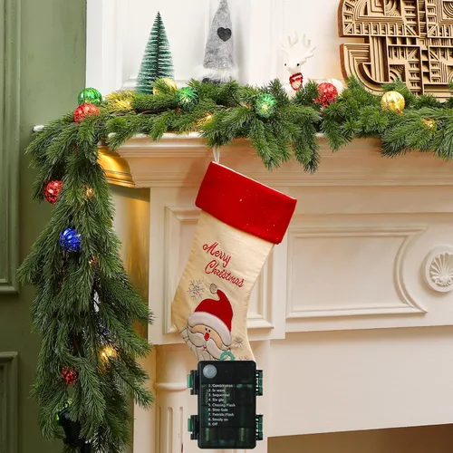 Vista 14 de Ceenna Guirnalda de Cedro de Navidad Preencendida de 6.2 Pies con Luces, Guirnalda de Pino Artificial, Decoraciones Navideñas con Adornos de Bolas