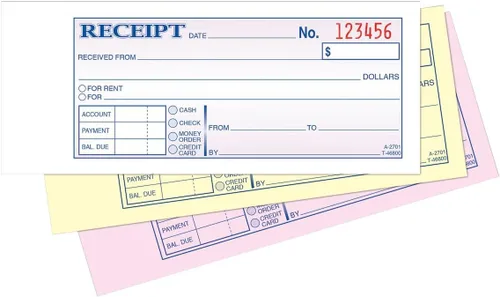 Adams Libro de recibos de dineroalquiler, sin carbono, 3 partes, 2-34 x 7-316 pulgadas, 50 juegos por libro (TC2701)