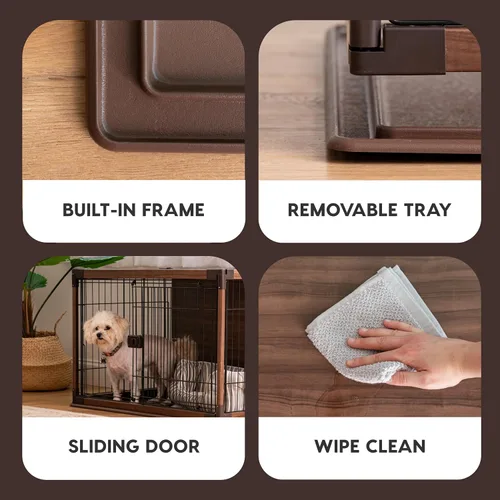 Vista 3 de IRIS USA - Jaula de madera moderna para perros, elegante estilo mueble, para interiores y mesa auxiliar para perros pequeños a medianos, jaula