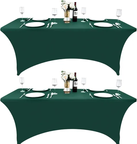 Vista 54 de Paquete de 2 Cubiertas de Mesa de Spandex de 4 pies para Mesas Plegables Rectangulares - Manteles Elásticos Ajustados Resistentes a las Arrugas