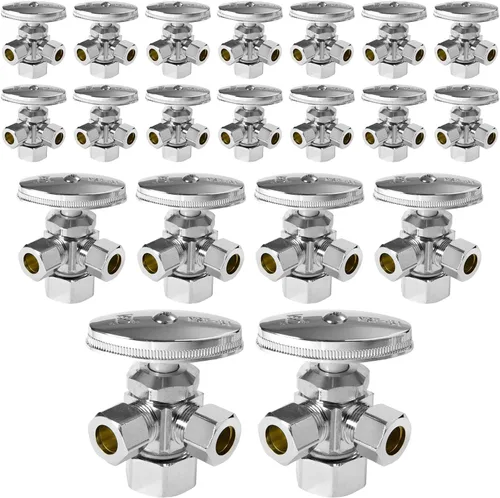 Vista 23 de EFIELD Válvula de parada de ángulo de giro múltiple con salida de compresión doble, 1/2 "NOM (5/8" OD) x (3/8 pulgadas x 3/8 pulgadas) cromo