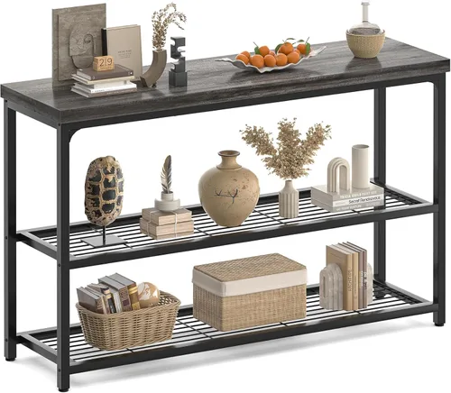 Vista 14 de Mesa consola pequeña de 32 pulgadas, mesa de entrada de 3 niveles, mesa de sofá con estantes de malla, mesas de consola para sala de estar