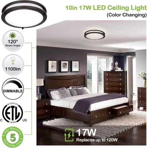 Vista 3 de hykolity - Lámpara de techo LED de 10 pulgadas de montaje empotrado, 17W 1100lm, luces de techo ajustables de 2700K/3000K/3500K/4000K/5000K, Bronce