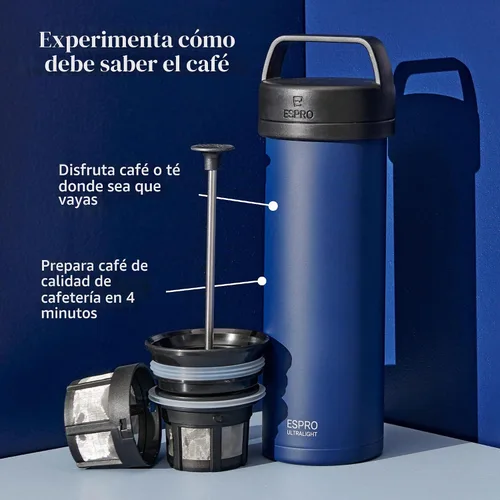 Vista 8 de ESPRO P0 Cafetera de prensa francesa ultraligera para viajes, acero inoxidable aislado al vacío, 16 onzas, azul Egeo