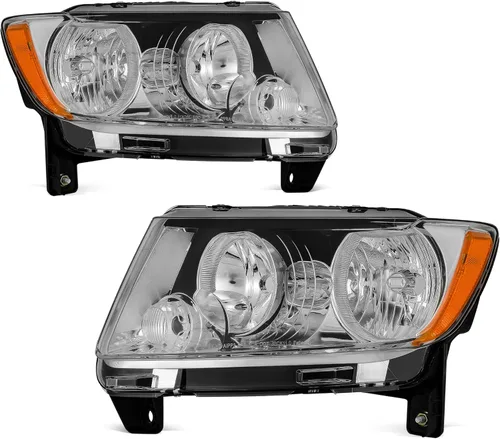 Vista 11 de AUTOSAVER88 - Conjunto de faros delanteros compatible con Grand Cherokee 1999-2004, par de carcasas de faros negros con reflector ámbar