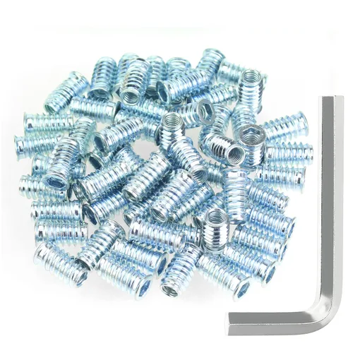 Vista 15 de Juego de 142 piezas: Insertos roscados de 1/4"-20 (10mm, 15mm, 20mm, 25mm), tuercas e insertos de madera para tornillos de muebles de madera, azul