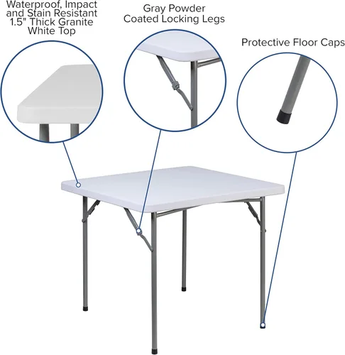 Vista 7 de Flash Furniture Kathryn Mesa plegable cuadrada de plástico blanco granito de 2.81 pies con patas de bloqueo recubiertas de polvo