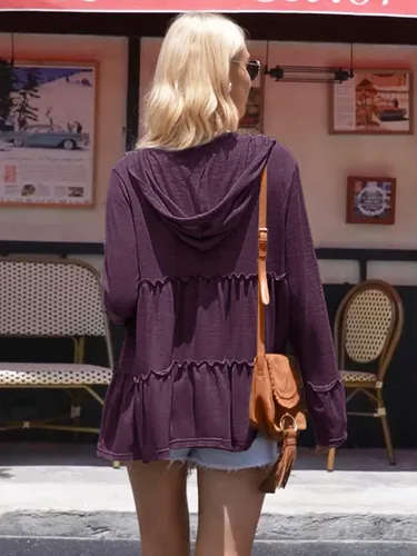 Vista 3 de DEESHA Sudadera con capucha con cremallera completa para mujer plisada escalonada con volantes chaqueta de manga larga