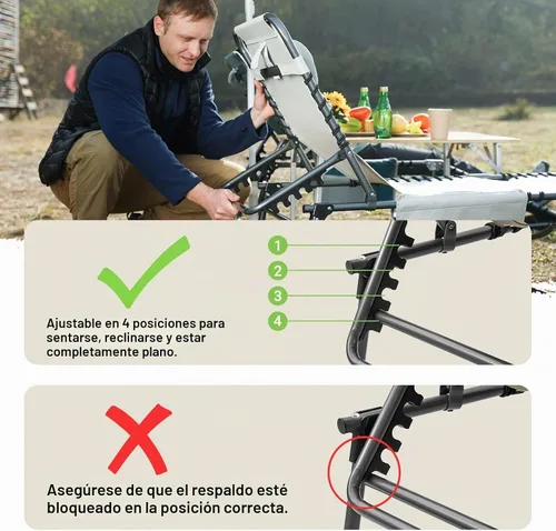 Vista 9 de [Usado] KingCamp Tumbona plegable, resistente y ajustable, 5 posiciones, para tomar el sol, para tomar el sol, silla plana para playa, campamento