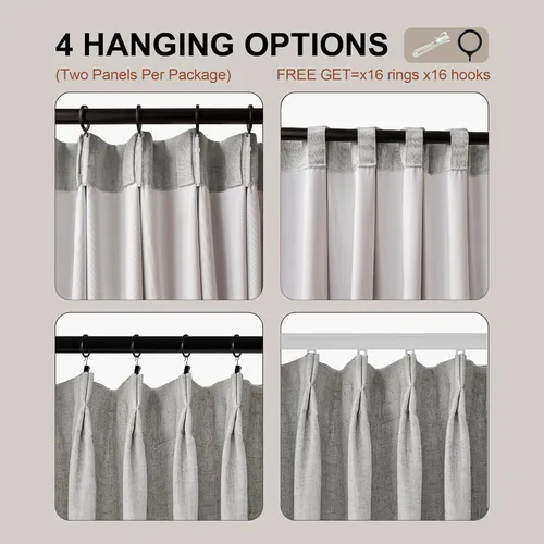 Vista 7 de Blackout Pleated Curtains 84 Length 2 Panels Set for Bedroom, Flax Linen Blended Back Tab Pinch Pleat Drapes with Hooks for Track 7ft Modern Living