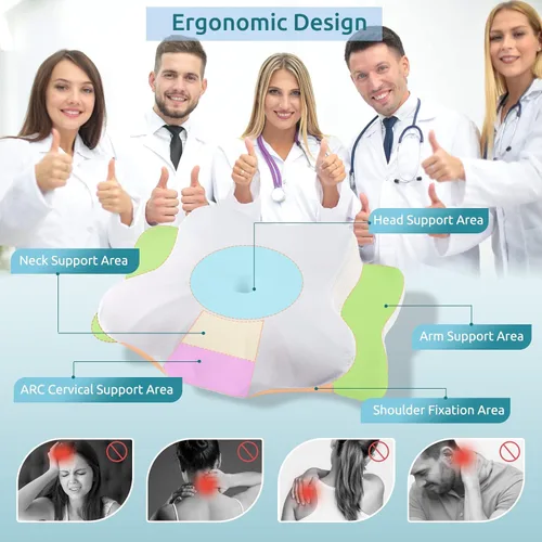 Vista 2 de DONAMA - Almohada cervical para cuello y hombros, diseño de espuma viscoelástica contorneado, soporte ergonómico para dormir de lado, espalda o boca