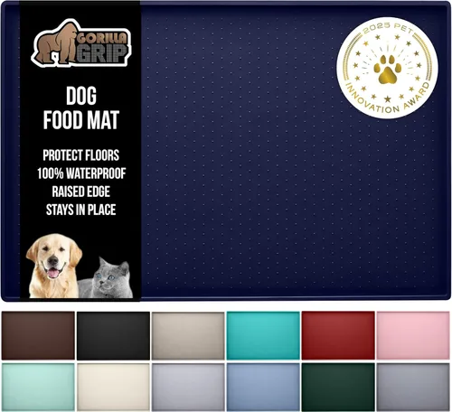 Vista 38 de GORILLA GRIP Alfombrilla para mascotas 100% impermeable con bordes elevados de silicona sin BPA, alfombrillas para comida de gatos y perros que