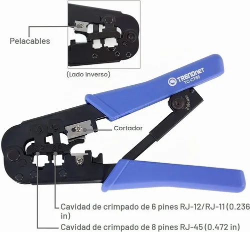 Vista 6 de TRENDnet - Herramienta de engaste, corte y flejado, 8P/RJ-45 y 6P/RJ-12, RJ-11, TC-CT68