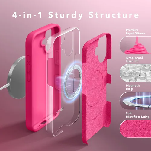 Vista 1525 de GONEZ Funda magnética para iPhone 14, compatible con Magsafe, con protector de pantalla + protector de cámara, forro de microfibra antiarañazos