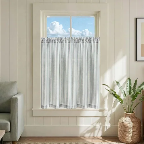 Vista 32 de jinchan - Cortinas de lino a rayas para cocina de 20 pulgadas de largo, cortinas de varios niveles, estilo granja moderna de café, tratamientos