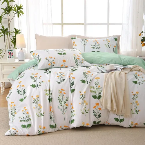 Vista 57 de MUXHOMO - Funda de edredón tamaño Queen, juego de funda de edredón reversible floral gris con cierre de cremallera, 3 piezas, juego de ropa de cama