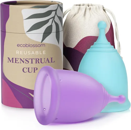 Vista 10 de EcoBlossom - Juego de 2 copas menstruales reutilizables y estuche - Las copas menstruales de silicona de grado médico más confiables - Uso cómodo