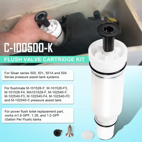 Vista 2 de Kit de cartucho de repuesto para Sloan Flushmate C-100500-Kit, kit de cartucho de válvula de descarga C-100500-K, compatible con sistema de tanque