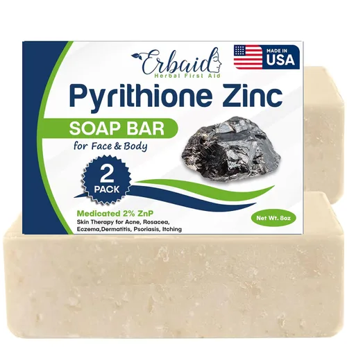 Pyrithione - Barra de jabón de zinc para cara y cuerpo, 4 onzas Barra medicada 2% ZnP jabón limpiador de terapia de la piel para acné, rosácea,