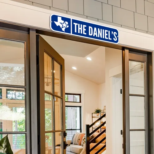 Vista 3 de SmartSign Personaliza tu propia señal de calle azul con el logotipo del estado de Texas 6" x 24" de aluminio reflectante 3M EG