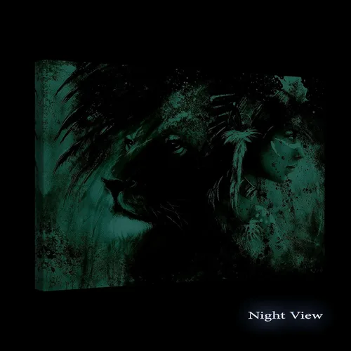 Vista 2 de Startonight Lienzo decorativo para pared, diseño de león morado y mujer, con marco de 32 x 48 pulgadas