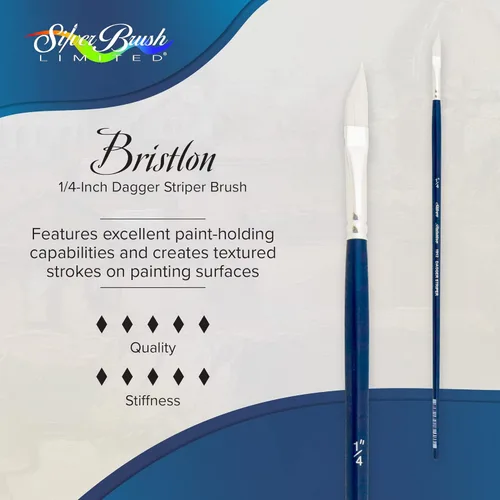 Vista 2 de Silver Brush Limited 19121/4 Bristlon Ribbon Striper Brush para pinturas acrílicas y al óleo, tamaño 1/4 pulgadas, mango largo
