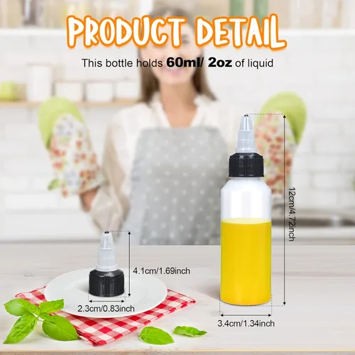 Vista 2 de Honeydak 50 botellas dispensadoras Boston de 2 onzas, botellas vacías de plástico para apretar con tapa giratoria, botellas redondas pequeñas Negro