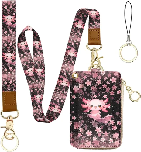 Vista 31 de bolimoss Cordón con cartera, funda de identificación con cremallera y cordón, soporte para credencial, cartera con cordón para mujer, cartera