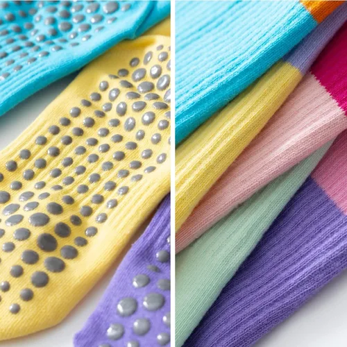 Vista 9 de Yoga Pilates Socks with Grips for Women Non Slip Color Blocking Cushioned Crew Socks for Barre Ballet Dance