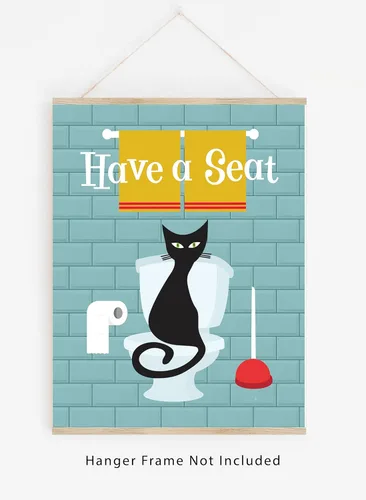Vista 4 de WESTBROOK DESIGN STUDIO Mid Century Modern No.26 Wall Art Print - 11x14 UNFRAMED Retro Boho Aesthetic Funny Bathroom Decor. Atomic Cat “Have a Seat”.