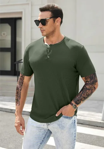 Vista 7 de JMIERR Camisas Henley para hombre con cuello redondo y botones