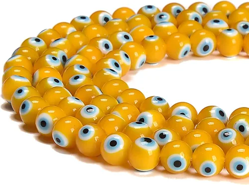 Vista 3 de JM Design Peridot Green Evil Eye Glass Cuentas redondas lisas tamaño 0.236 in 15.5'' Hebra para fabricación de joyas