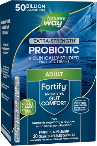Nature's Way Fortify Daily Probiotic + Prebiótico para hombres y mujeres, 50 mil millones de cultivos vivos, suplemento extra fuerte para la salud