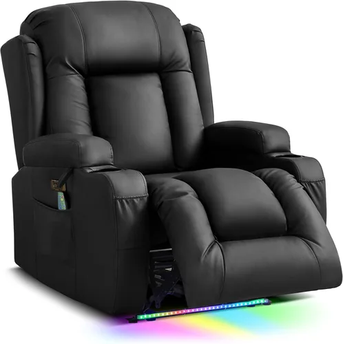 TUNYI - Sofá reclinable con masaje y calor, asientos de cine en casa, sofá reclinable para RV, sofá individual con USB/soporte para vasos/bolsillo