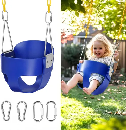 Vista 9 de little dove Cubo completo de respaldo alto, columpio para niños pequeños con cadenas revestidas y protección triangular de inmersión para mayor Verde