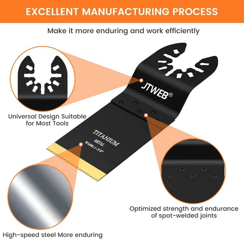 Vista 7 de JTWEB Hoja de herramienta oscilante de titanio, 10 piezas Hojas de sierra oscilantes Hojas de corte de metal Kits de cuchillas multiherramienta