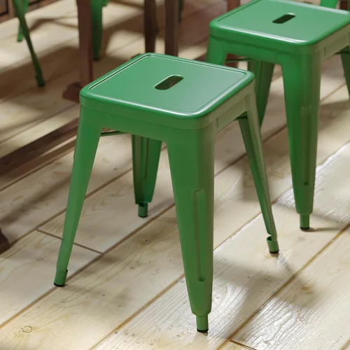 Vista 75 de Flash Furniture Taburete de metal para mesa de comedor, taburete de grado comercial Kai rojo sin espalda, silla de comedor apilable de 18 pulgadas