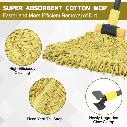 Vista 3 de JEHONN Trapeador comercial industrial resistente con mango de 57.5 pulgadas de largo, trapeador profesional de algodón húmedo seco para limpiar