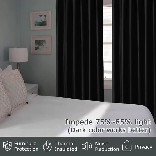 Vista 7 de Frelement Cortinas de terciopelo de felpa para sala de estar, dormitorio, cortinas de oscurecimiento de habitación, cortinas con ojales en la parte
