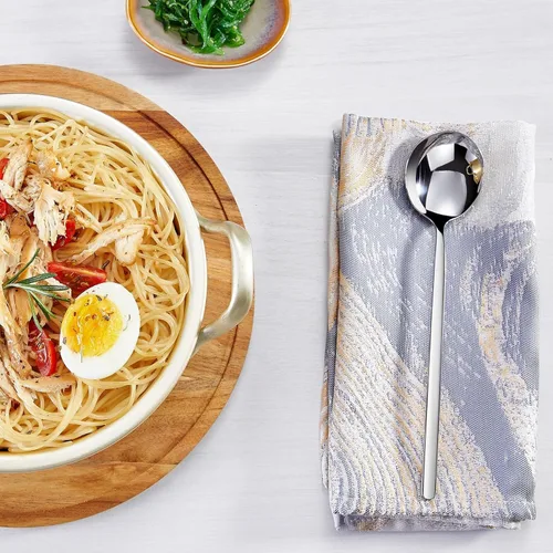 Vista 6 de KEAWELL Cucharas de sopa coreanas premium con mangos largos, juego de 4, acero inoxidable 18/10, aptas para lavavajillas (lisas)