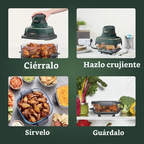Vista 9 de Ninja Crispi - Freidora de aire de vidrio 5 en 1, recipientes y tapas de 450 °F, no tóxico, 4 cuartos y 6 tazas, apto para microondas, congelador