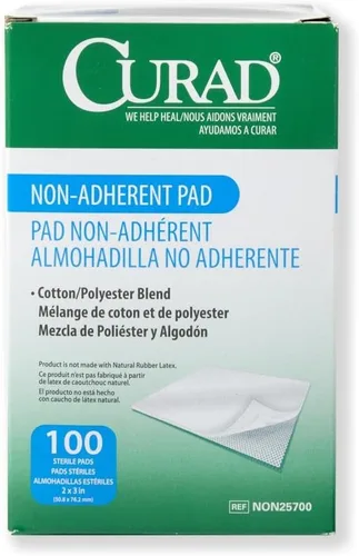 Vista 5 de Curad Almohadillas estériles no adherentes, suaves, perforadas, absorbentes, algodón/poliéster, 2" x 3", estériles, 100 almohadillas
