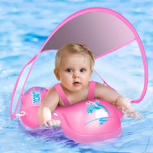 Vista 7 de Baby Pool Float with Canopy UPF50+ Sun Protection, no flip Over Inflatable Baby Float for Baby 3-36 Months, Skin Protect Toddler floaties for Boys