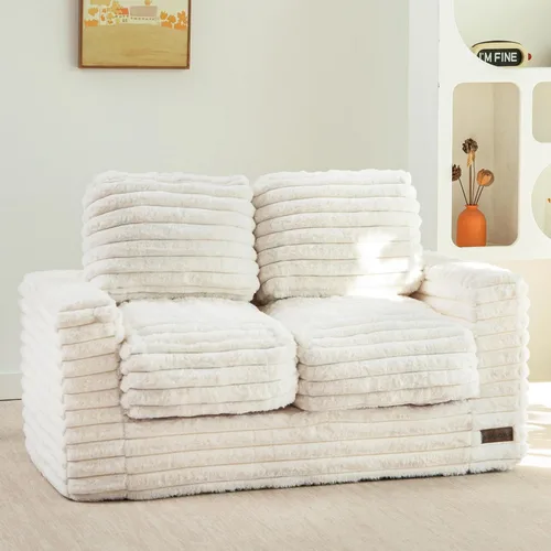 MAXYOYO Puf extra ancho para niños, cómodo sofá puff de piel sintética con relleno, sofá tapizado con almohadas y reposabrazos, sofá perezoso para
